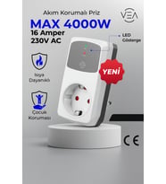 16A 4000W Tekli Akım Korumalı Priz Aşırı Yüksek Gerilim Koruyucu Güvenlik Sistemli (Gri)