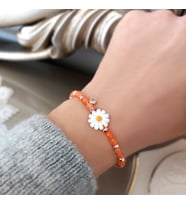 Vaoov 925 Ayar Gümüş Turuncu Kuvars Taşlı Papatya Bileklik (Rose)