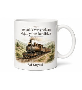 İsimli Tren Desenli Baskılı Kupa Bardak Hediye Özel Tasarım Porselen