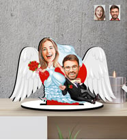 Sevgililer Günü Hediyesi  ,Yılbaşı Hediyesi  Melek Kanatlı  Karikatür   Mdf  Biblo (Çok Renkli)