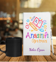 Ana Sınıfı Öğretmenlerine Özel Defter Kalem & Siyah Varil Kupa Hediye Seti
