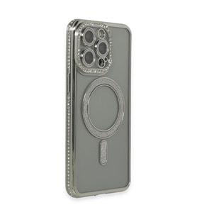 Apple İphone 15 Pro Kılıf Joke Simli Magneticsafe Kılıf - Gri