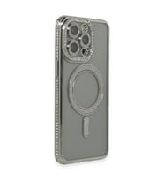 Apple İphone 15 Pro Kılıf Joke Simli Magneticsafe Kılıf - Gri