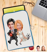BK Gift Kişiye Özel Sevgililer Karikatürlü Taşınabilir Koruyucu Tablet Kılıfı & Organizer Çanta - Mavi-15