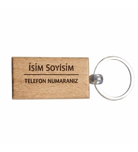 Kişiye Özel Dikdörtgen Ahşap Anahtarlık – İsim Soyisim ve Telefon Numarası Yazılı Lazer Gravür Anahtarlık – Kişisel & Acil Durum Anahtarlığı