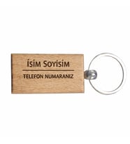Kişiye Özel Dikdörtgen Ahşap Anahtarlık – İsim Soyisim ve Telefon Numarası Yazılı Lazer Gravür Anahtarlık – Kişisel & Acil Durum Anahtarlığı