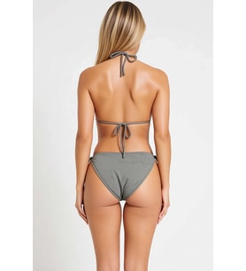 Kadın Bikini Takımı Simli Üçgen Kap Tokalı Normal Bel Slip Alt Ayarlanabilir Askılı Örme Kumaş
