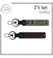 Yumruk Gücünü Yansıtan, Kişiye Özel Yazılı 2’li Anahtarlık, Sporcuya Hediye, Kül Gri-Koyu Kahve