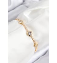 Pirinç Zirkon Taşlı Daire Model Gold Renk Asansörlü Kadın Bileklik