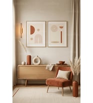 Modern Minimalist Toprak Tonları Soyut Geometrik 2’li Ahşap Çerçeveli Tablo Seti