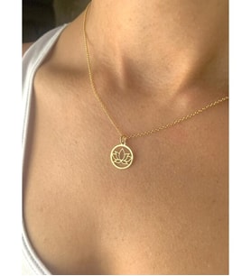 Lotus Çiçeği Tasarımlı  24 Ayar Has Altın Kaplama Gümüş Kolye