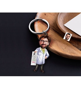 BK Gift Kişiye Özel Doktor Karikatürlü Ahşap Anahtarlık-8 Sevgiliye Hediye, Arkadaşa Hediye, Doğum Günü Hediyesi