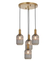 Ryslight Retro metal eskitme kaplama 4 lü füme camlı dekoratif vintage sarkıt avize