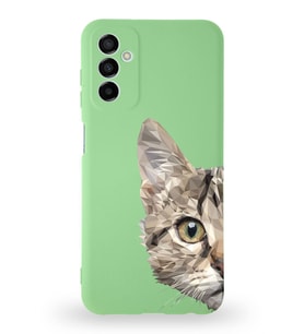 Samsung Galaxy M23 Uyumlu Lansman Kılıf Catface Tasarımlı İçi Kadife Kapak-Yeşil (Şeffaf)