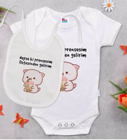 BK Kids Prensesim Üstesinden Gelirim Tasarımlı Beyaz Bebek Body Zıbın ve Mama Önlüğü Hediye Seti-1