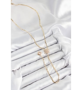 Pirinç Zirkon Taşlı Ezme Zincirli Kutup Yıldızı Model Gold Renk Y Kolye 5886 - HUOBPS4801-596