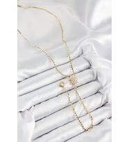 Pirinç Zirkon Taşlı Ezme Zincirli Kutup Yıldızı Model Gold Renk Y Kolye 5886 - HUOBPS4801-596