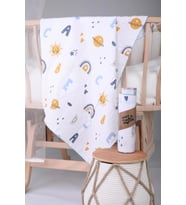 Müslin Örtü 85x90cm Harf Desen Organik Hediyelik Emzirme Alt Açma Yenidoğan Puset Örtüsü (Mavi)
