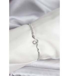 Yılan Model Zirkon Taşlı Gümüş Renk Pirinç Su Yolu Kadın Bileklik 5886 - SSSSSS7485-8283