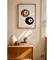 Leopar Desenli 8 Top Retro, Ahşap Çerçeveli Duvar Tablosu - Motivasyon Hediyesi