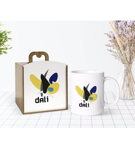 BK Gift Ahşap Kutuda Dali Style Tasarımlı Beyaz Kupa Bardak-1
