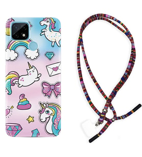 Realme C11 C21 C21Y C25Y C11 2021 Kılıf Boyun Asklı Rasta Silikon Unicorn Mektup 1800