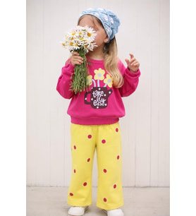 Çiçek Baskılı Sweatshirt Puantiyeli Pantolon Kız Çocuk 2’li Takım - Fuşya