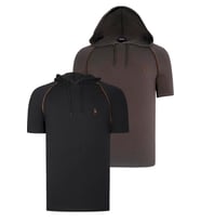 İKİLİ SET T8570 DEWBERRY KAPŞONLU ERKEK T-SHIRT-SİYAH-HAKİ (Karışık)