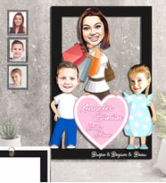 Kişiye Özel Anneler Günü Anne Erkek Kız Kardeş Karikatürlü 3D Ahşap Tablo 30x47 Model-2