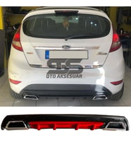 Ford Fiesta Mk7 Difüzör Arka Tampon Eki 2 Egzoz Çıkışlı Kırmızı Lüx Tip
