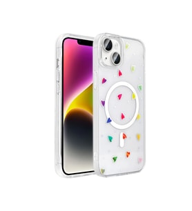 Apple iPhone 13 Kılıf M-Safe Şarj Özellikli Şeffaf Zore Folk Sert Kapak