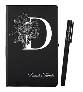 Hediye Kişiye Özel Hazırlanmış Siyah Defter ve Kalem Seti
