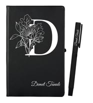 Hediye Kişiye Özel Hazırlanmış Siyah Defter ve Kalem Seti