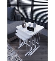3' Lü Kare Zigon Sehpa Gümüş Ayak Beyaz 18 mm Mdf