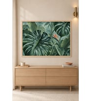 Monstera Ormanı Cennet Kuşu Çiçeği Ahşap Çerçeveli Duvar Tablosu