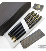 Scrikss 35 4'lü Set Mat Siyah Altın Ahşap Deri Kutulu  Dolma Kalem + Roller Kalem + Tükenmez Kalem +Versatil Kalem Seti  Scrikss Noble  İsme Özel Kalem  Hediyelik Kalem