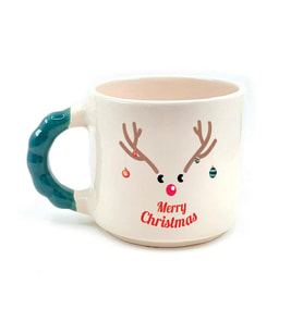 Merry Christmas Geyik Baskılı Yeşil Kulplu Boncuk Yılbaşı Kupası