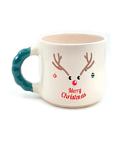 Merry Christmas Geyik Baskılı Yeşil Kulplu Boncuk Yılbaşı Kupası