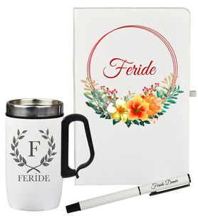 Anneye Hediye, Kardeşe Hediye Kişiye Özel Defter Kalem Ve Termos - Mug Hediye Seti