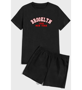 Brooklyn Baskı Şort Takım (Siyah)