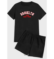 Brooklyn Baskı Şort Takım (Siyah)