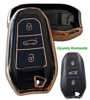 Proace Rifter Berlingo Combo DS Uyumlu Smart Kumanda Anahtar Kılıfı Oto Anahtarlık Siyah Gold