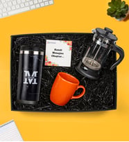 Kişiye Özel Harf Tasarımlı Termos, French Press ve Kupa Hediye Seti