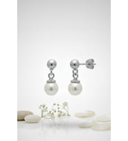 925 Ayar Gümüş Mayorka İnci 6mm Sallantılı Küpe 1.5cm