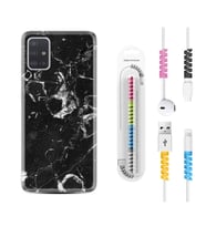 Samsung a71 A72 A73 A7 A9 2018 C7 C9 Kılıf Kablo Koruma Spiral Silikon Black Hole Marble 1387