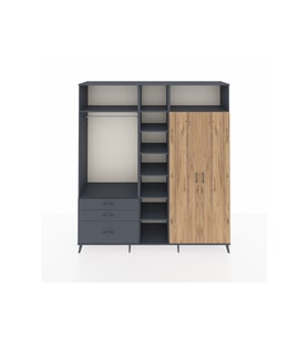 Hyperion Dolap 10 Raflı 3 Çekmeceli 2 Askılı 220x44x243 Antrasit-Çam/Antrasit