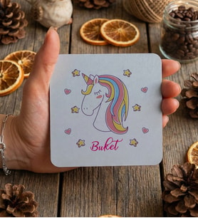 Kişiye Özel Unicorn Bardak Altlığı Doğum Günü Hediyesi (Beyaz)