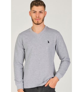 V4002 DEWBERRY V YAKA ERKEK SWEATSHIRT-GRİ