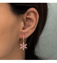 Pembe Taşlı Yıldız Çiçeği Küpe-925 Ayar Gümüş