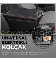 Oto Kolçak Kol Dayama Çift Açılır 7 USB Girişli Tüm Araçlara Uyumlu Kolçak Kırmızı Dikişli Siyah